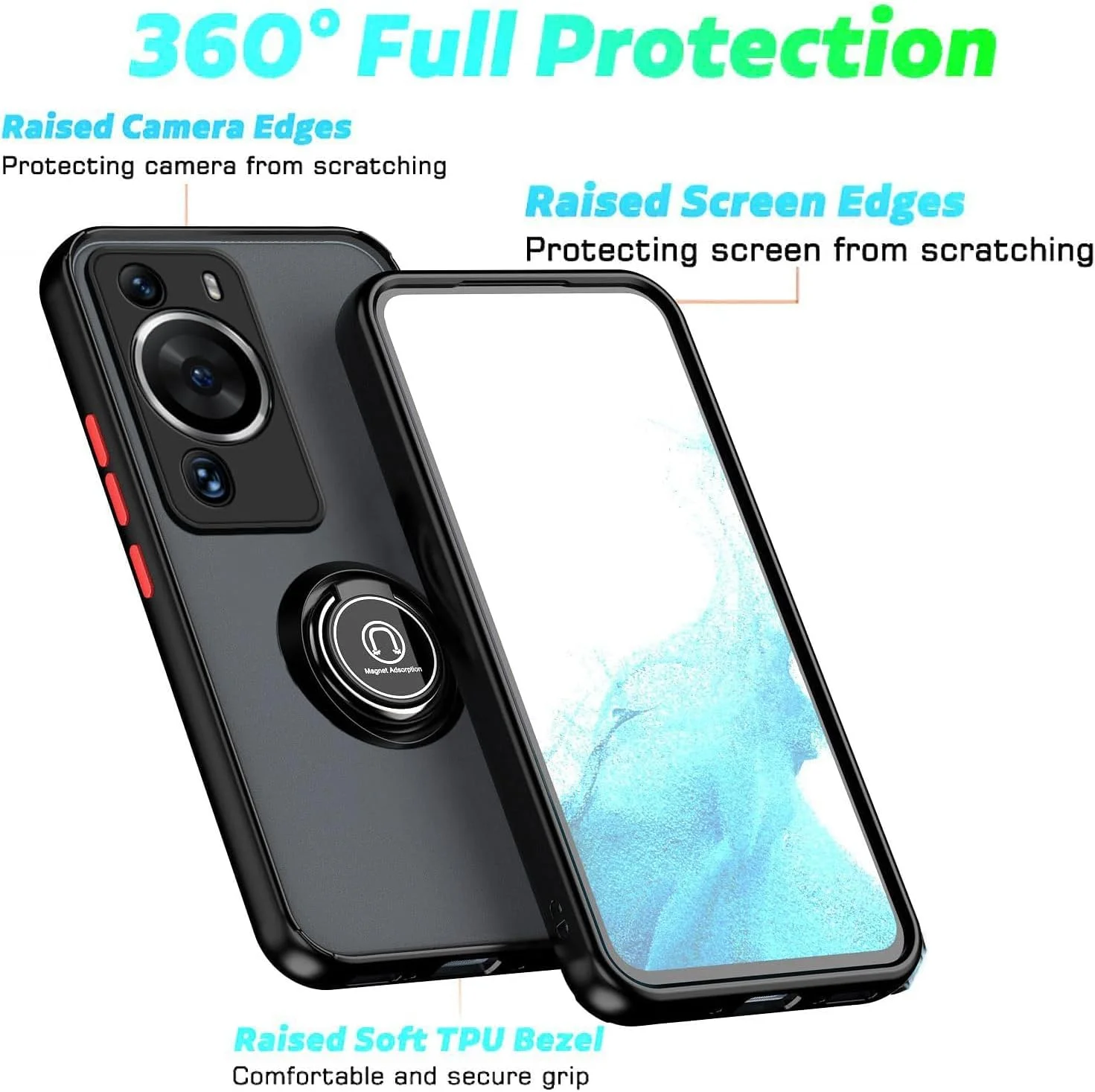 کاور محافظ گوشی هوآوی P60 Pro زوبی تک، دارای حلقه فلزی چرخان، استند، ضد ضربه، با روکش مات، ضد اثر انگشت و قابلیت اتصال به هولدر مغناطیسی خودرو (سبز)