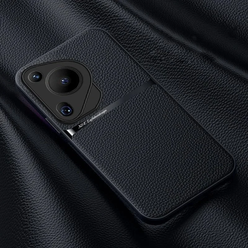 کاور چرمی مات مشکی ضد ضربه Gruattreay سازگار با هوآوی Pura 70 Ultra [پشتیبانی از هولدر مغناطیسی خودرو]