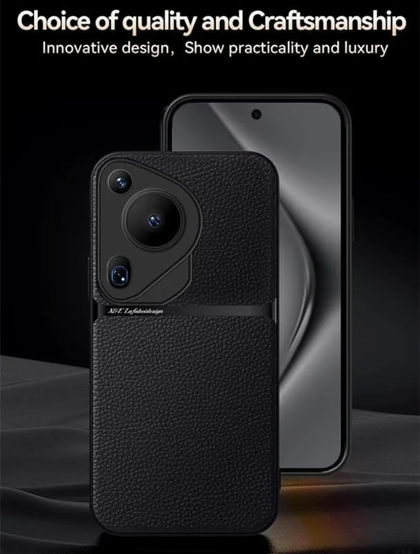 کاور چرمی مات مشکی ضد ضربه Gruattreay سازگار با هوآوی Pura 70 Ultra [پشتیبانی از هولدر مغناطیسی خودرو]