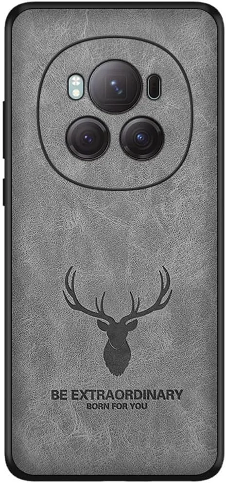 قاب محافظ گوشی آنر مجیک 6 پرو 5G، قاب پشتی چرمی طرح گوزن بسیار نازک، لبه سیلیکونی نرم ضد ضربه، محافظت کامل از بدنه، کاور پارچه ای شیک (خاکستری)