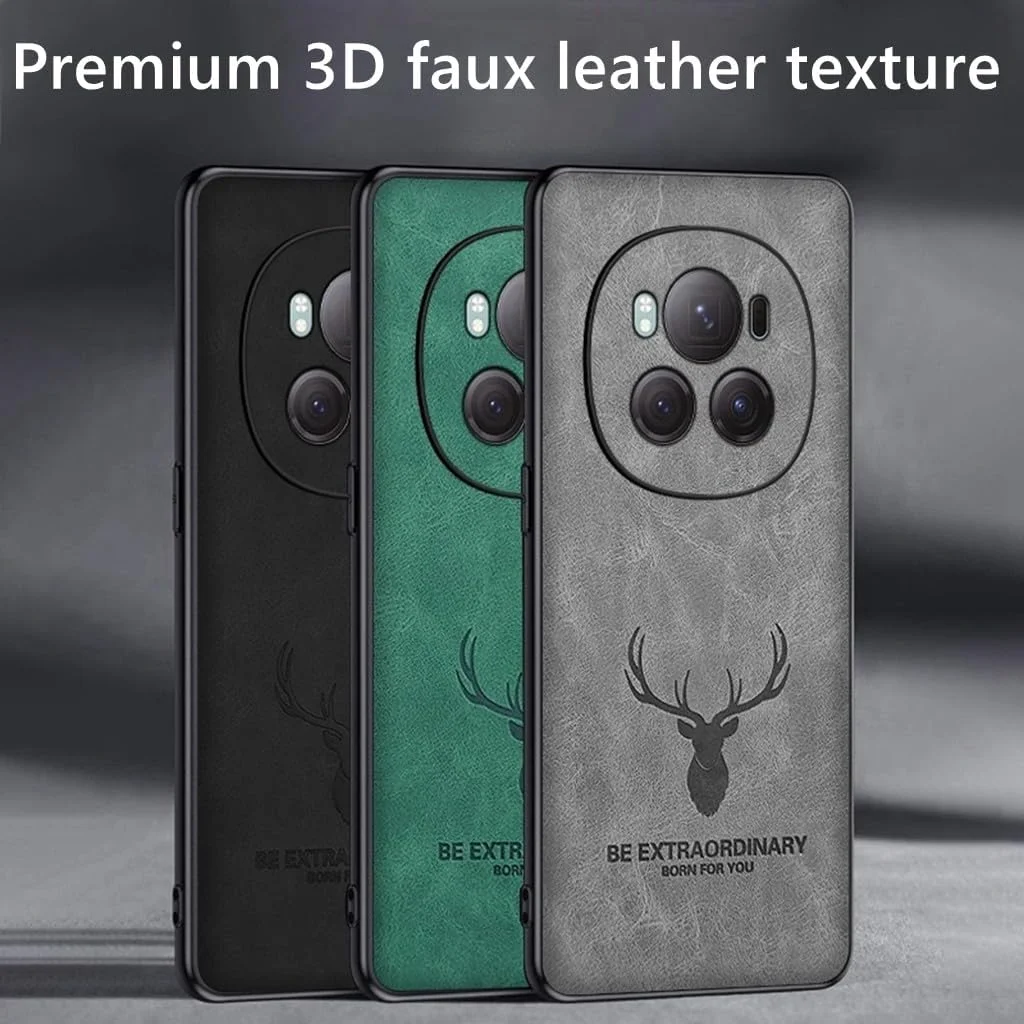 قاب محافظ گوشی آنر مجیک 6 پرو 5G، قاب پشتی چرمی طرح گوزن بسیار نازک، لبه سیلیکونی نرم ضد ضربه، محافظت کامل از بدنه، کاور پارچه ای شیک (خاکستری)