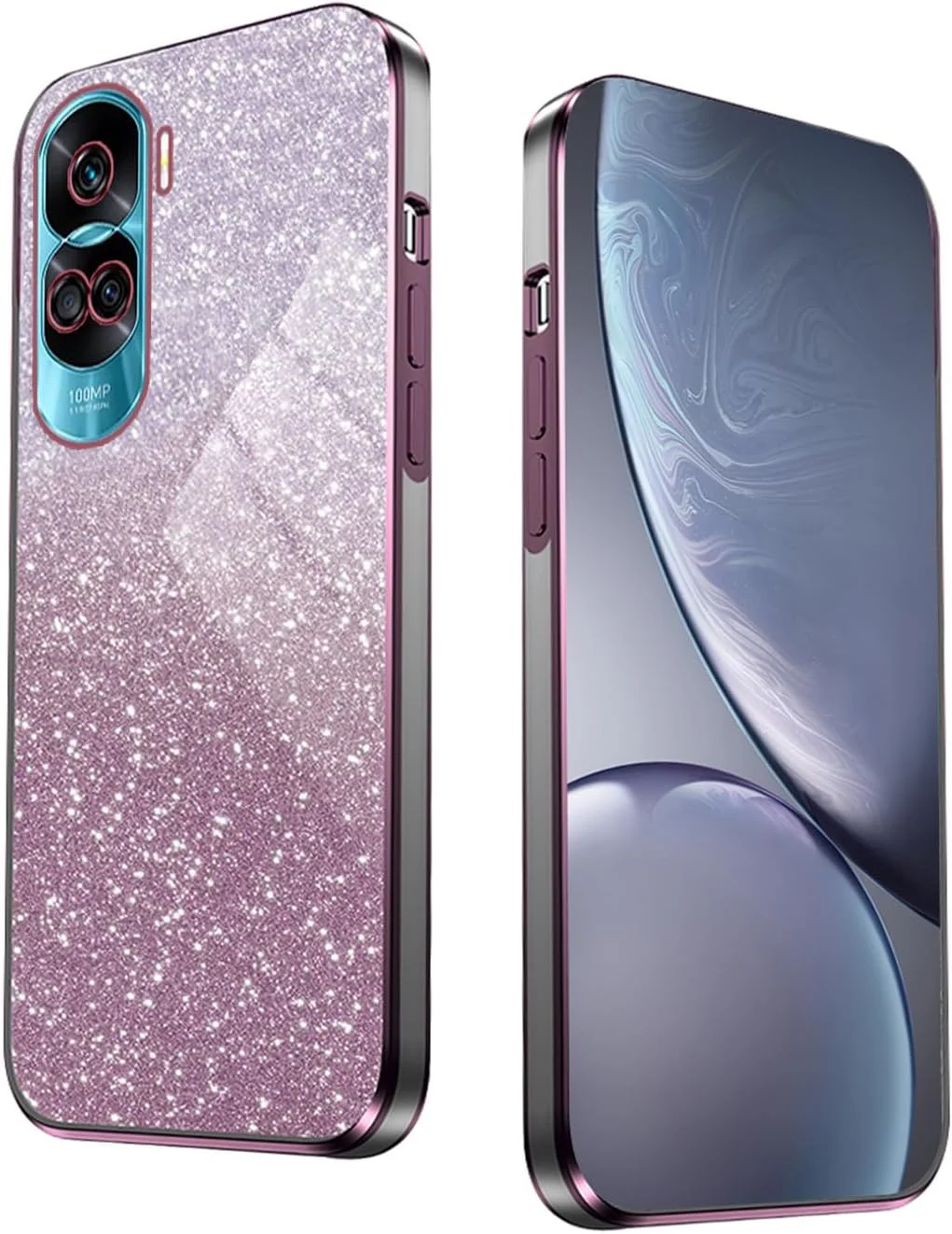 قاب اکلیلی برای هوآوی Honor 90 Lite با لبه آبکاری شده، قاب محافظ گوشی موبایل ضد ضربه، قاب محافظ با برچسب درخشان - صورتی قاب اکلیلی برای هوآوی Honor 90 Lite با لبه آبکاری شده، قاب محافظ گوشی موبایل ضد ضربه، قاب محافظ با برچسب درخشان - صورتی