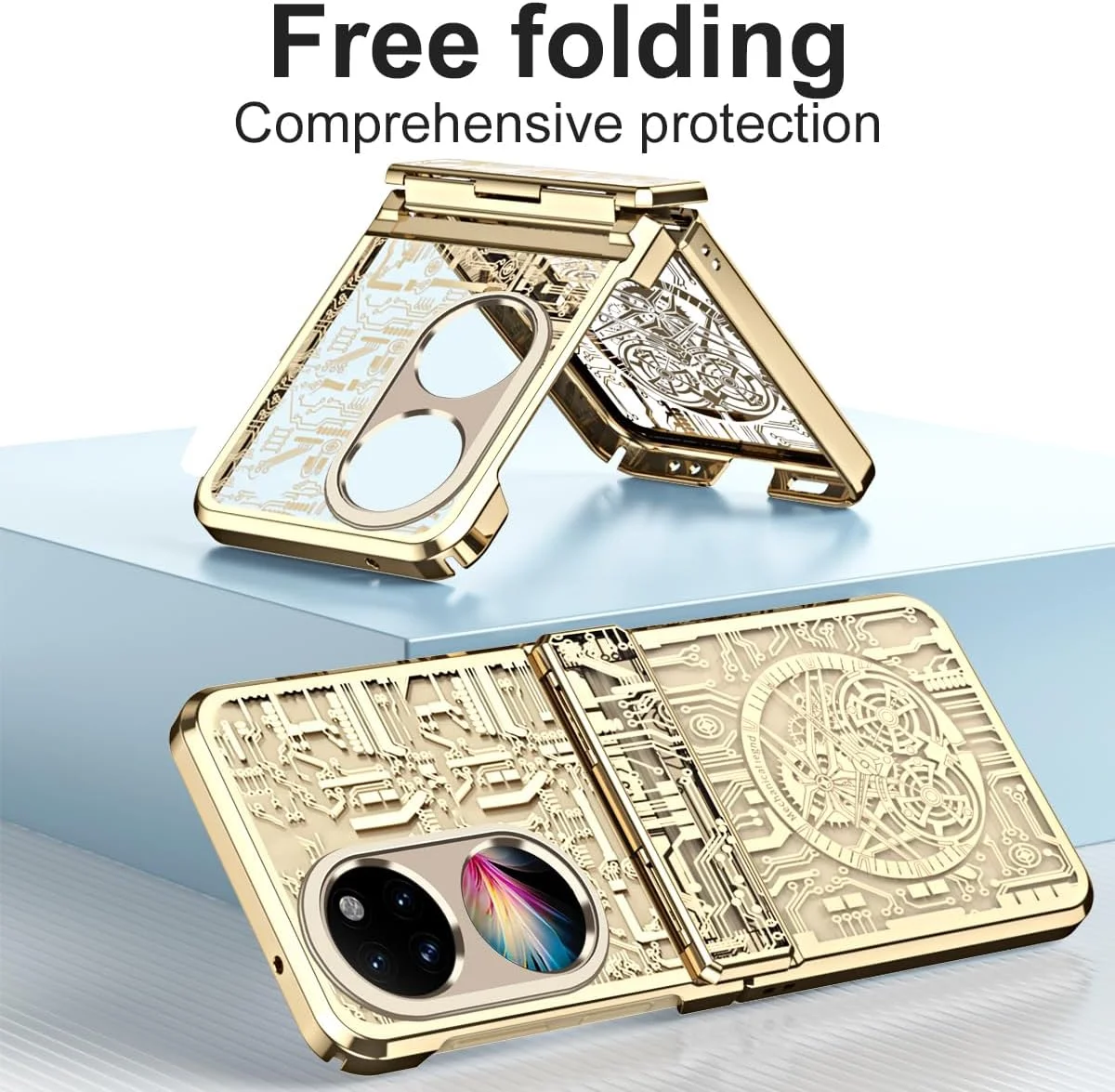 قاب محافظ لولایی گوشی هواوی P50 پاکت، پوشش سخت PC با طراحی شیک و آبکاری شده - طلایی