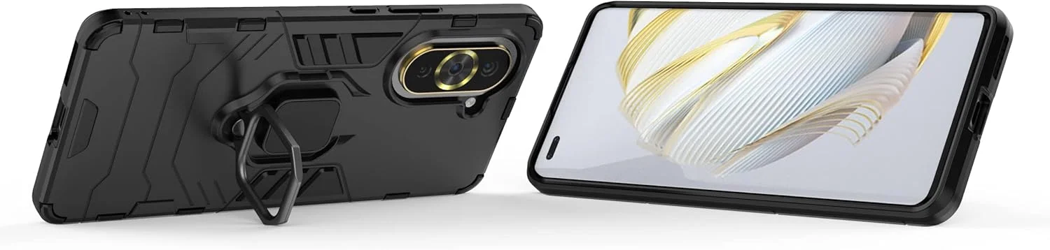 [1+1] کاور برای هوآوی نوا 10 4G، کاور مقاوم و ضد خش با پایه استند به همراه محافظ صفحه نمایش شیشه ای حرارت دیده (1 عدد) (هوآوی نوا 10 4G، مشکی)