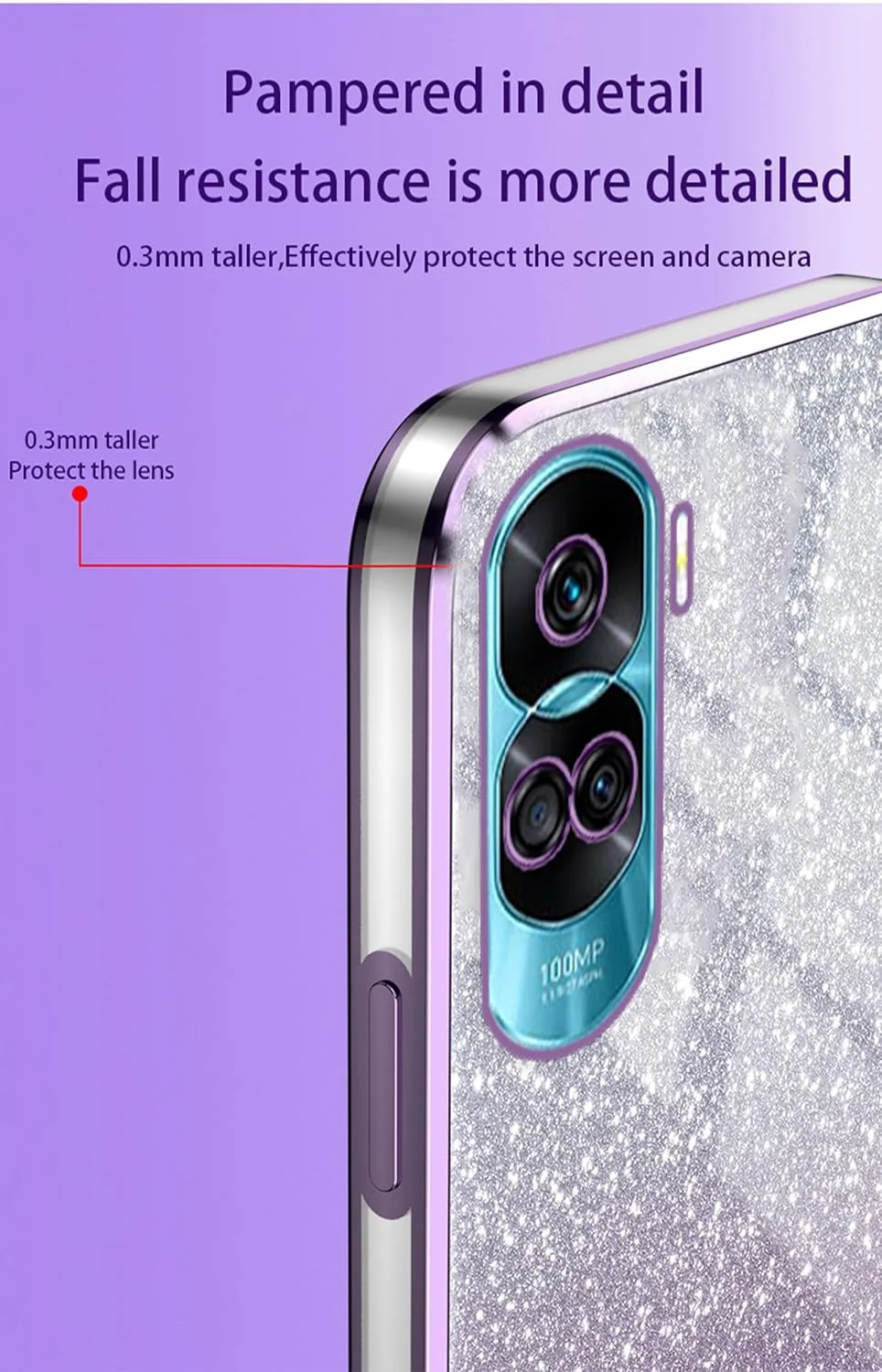 قاب اکلیلی برای هوآوی Honor 90 Lite با لبه آبکاری شده، قاب محافظ گوشی موبایل ضد ضربه، قاب محافظ با برچسب درخشان - صورتی قاب اکلیلی برای هوآوی Honor 90 Lite با لبه آبکاری شده، قاب محافظ گوشی موبایل ضد ضربه، قاب محافظ با برچسب درخشان - صورتی