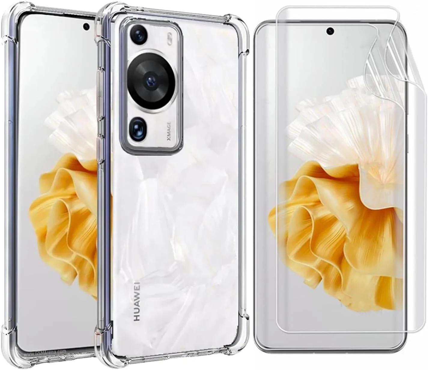 کاور محافظ و محافظ صفحه نمایش [1+2 عددی] سازگار با هوآوی P60 پرو، کاور نرم TPU [فیلم هیدروژل] با پوشش شفاف ضد خش و ضد ضربه (شفاف)