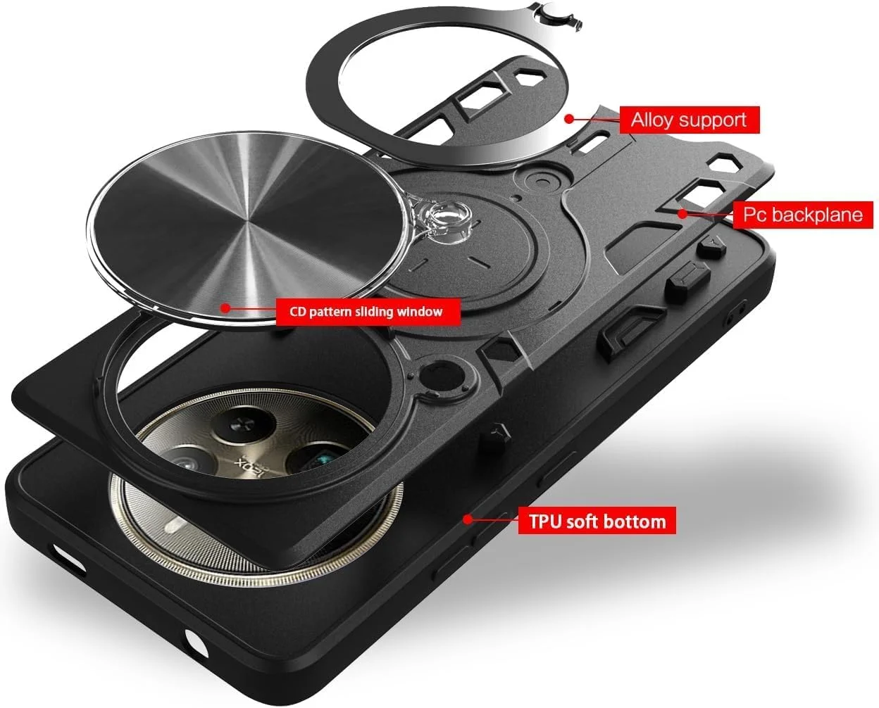 محافظ ضربه گیر سازگار با Honor X9C، سبک نظامی مقاوم در برابر سقوط با پوشش کشویی لنز و پایه چرخان 360 درجه، صفحه فلزی برای نگهدارنده مغناطیسی خودرو (آبی، 6.78 اینچ)