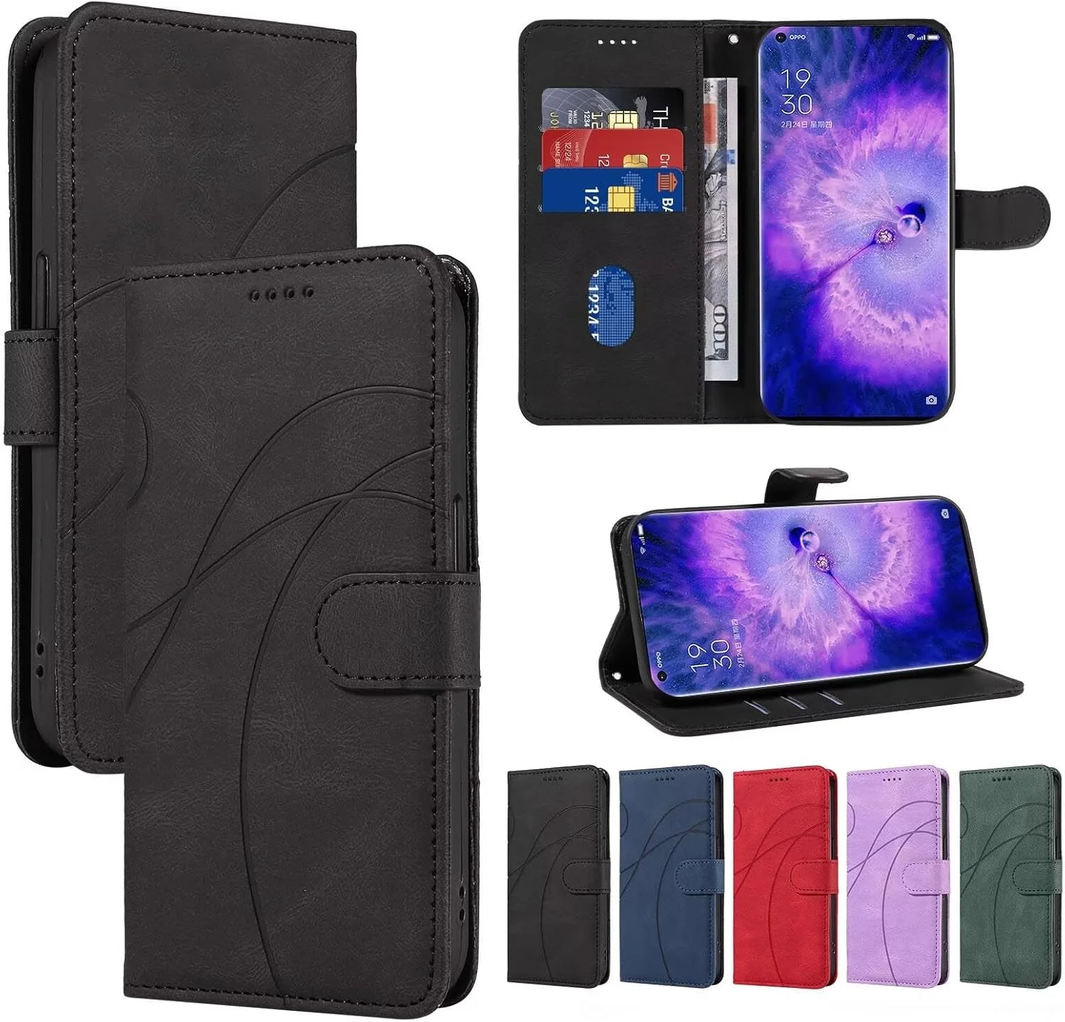 کیف پول چرمی 2 در 1 سازگار با قاب گوشی هوآوی P30 پرو، دارای محفظه کارت اعتباری، کاور مغناطیسی و پایه تاشو - مشکی