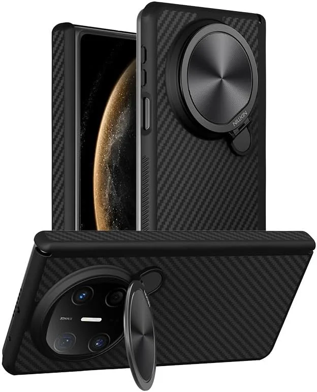 قاب مغناطیسی Gruattreay برای Huawei Mate X6، قاب فیبر آرامید کولار [پشتیبانی از شارژ بی‌سیم] تاشو دوربین با پایه فلزی، ضد ضربه و ضد سقوط