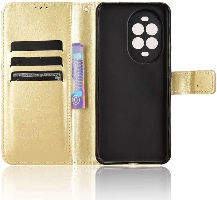 کیف محافظ گوشی موبایل سازگار با HUAWEI nova 13 Pro 5G. کیف چرمی طرح دار با جای کارت متحرک. کاور کیف پول دار برای HUAWEI nova 13 Pro 5G - طلایی