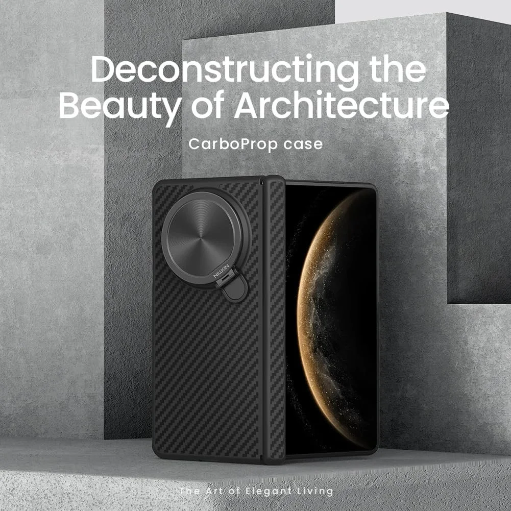 قاب مغناطیسی Gruattreay برای Huawei Mate X6، قاب فیبر آرامید کولار [پشتیبانی از شارژ بی‌سیم] تاشو دوربین با پایه فلزی، ضد ضربه و ضد سقوط