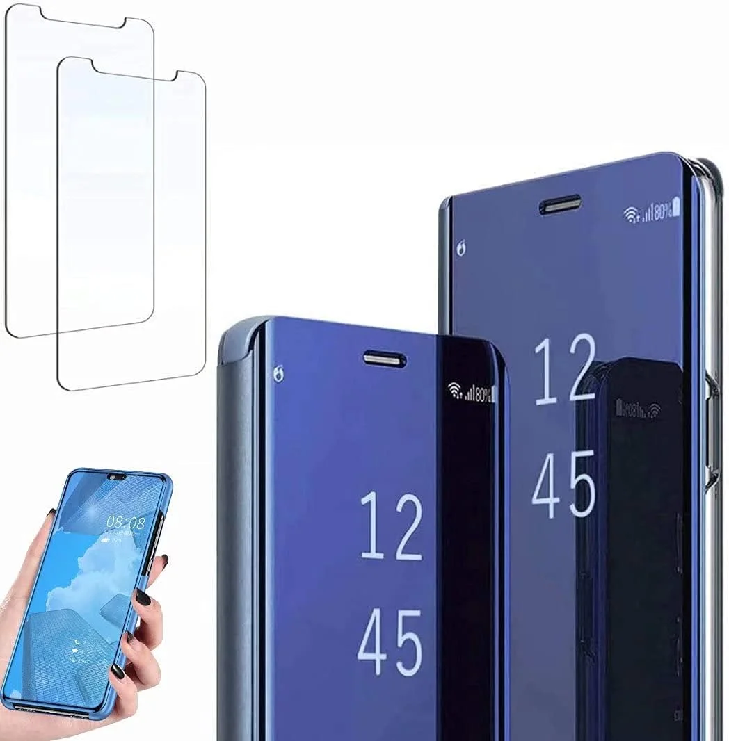 کیف تیانفا برای گوشی هوآوی P30 Pro، کیف محافظ آینه ای تاشو، محافظ صفحه نمایش، عملکرد محافظتی 360 درجه، ضد ضربه، کیف چرمی PU با نمای شفاف سازگار با هوآوی P30 Pro، آبی