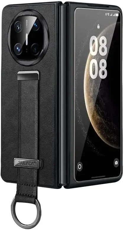 کاور چرمی گوشی هواوی میت X6 به همراه بند مچی جمع شونده، محافظ ضد ضربه و دارای استند (مشکی)