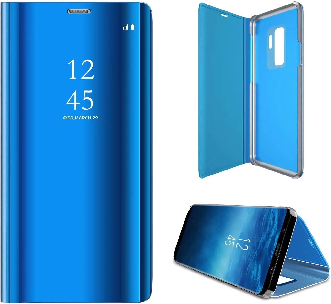 کیف تیانفا برای گوشی هوآوی P30 Pro، کیف محافظ آینه ای تاشو، محافظ صفحه نمایش، عملکرد محافظتی 360 درجه، ضد ضربه، کیف چرمی PU با نمای شفاف سازگار با هوآوی P30 Pro، آبی