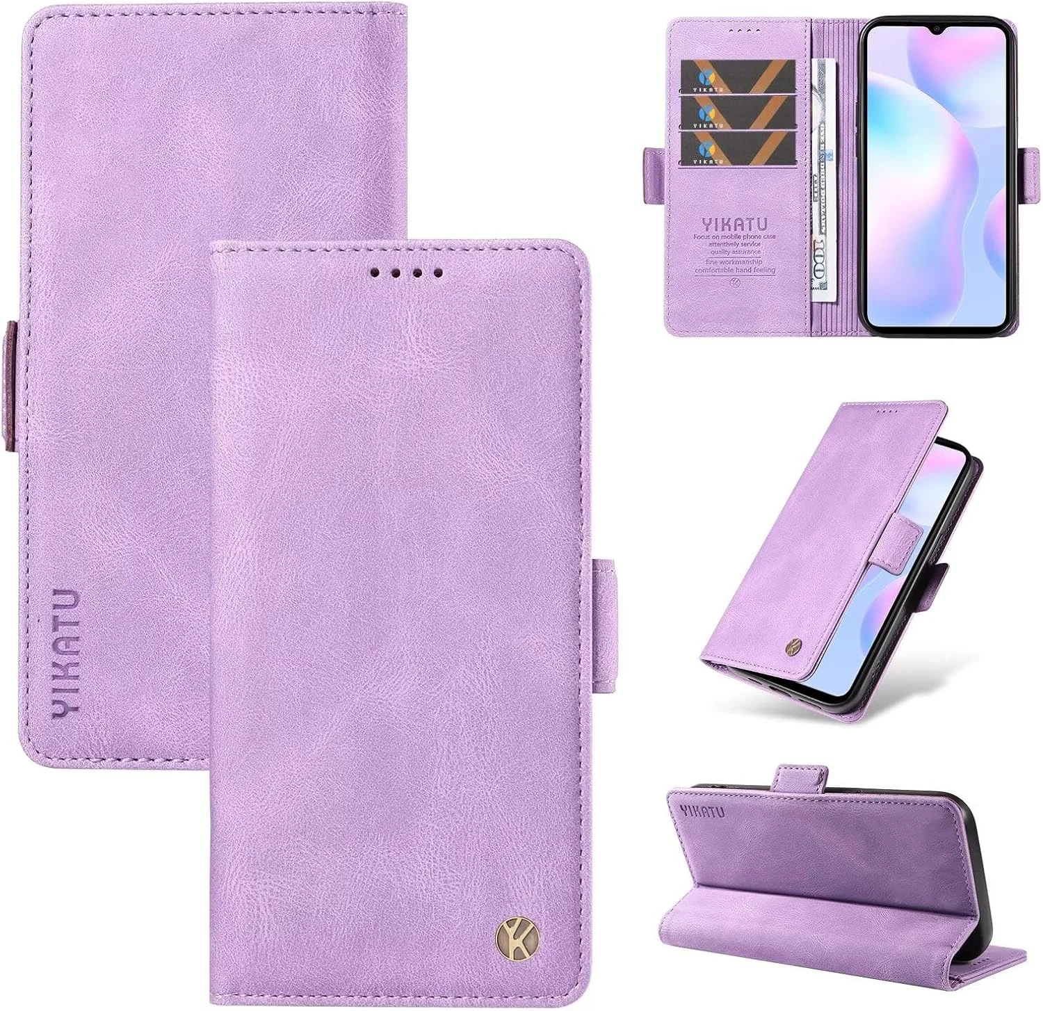 قاب محافظ گوشی هوآوی P30 لایت سازگار با کیف پول کارت دار، دارای پایه مغناطیسی و روکش چرمی تاشو مناسب بانوان و آقایان + 2 عدد محافظ صفحه نمایش - بنفش