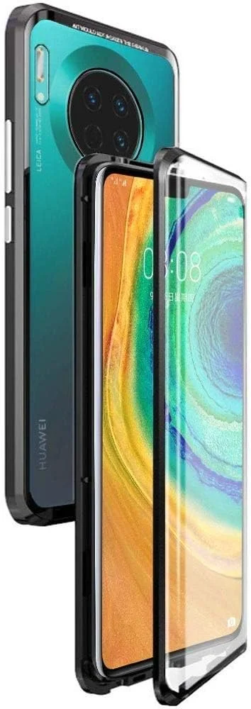 کاور محافظ گوشی هواوی میت 30 پرو، قاب پشتی آهنربایی با فریم فلزی و شیشه حرارت دیده شفاف، محافظت 360 درجه از جلو و پشت