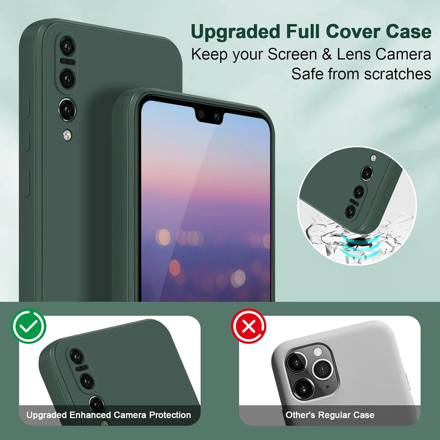 قاب سیلیکونی محافظ لنز دوربین برای هوآوی P20 پرو، پوشش محافظ ضد ضربه با آستر میکروفیبر - سبز