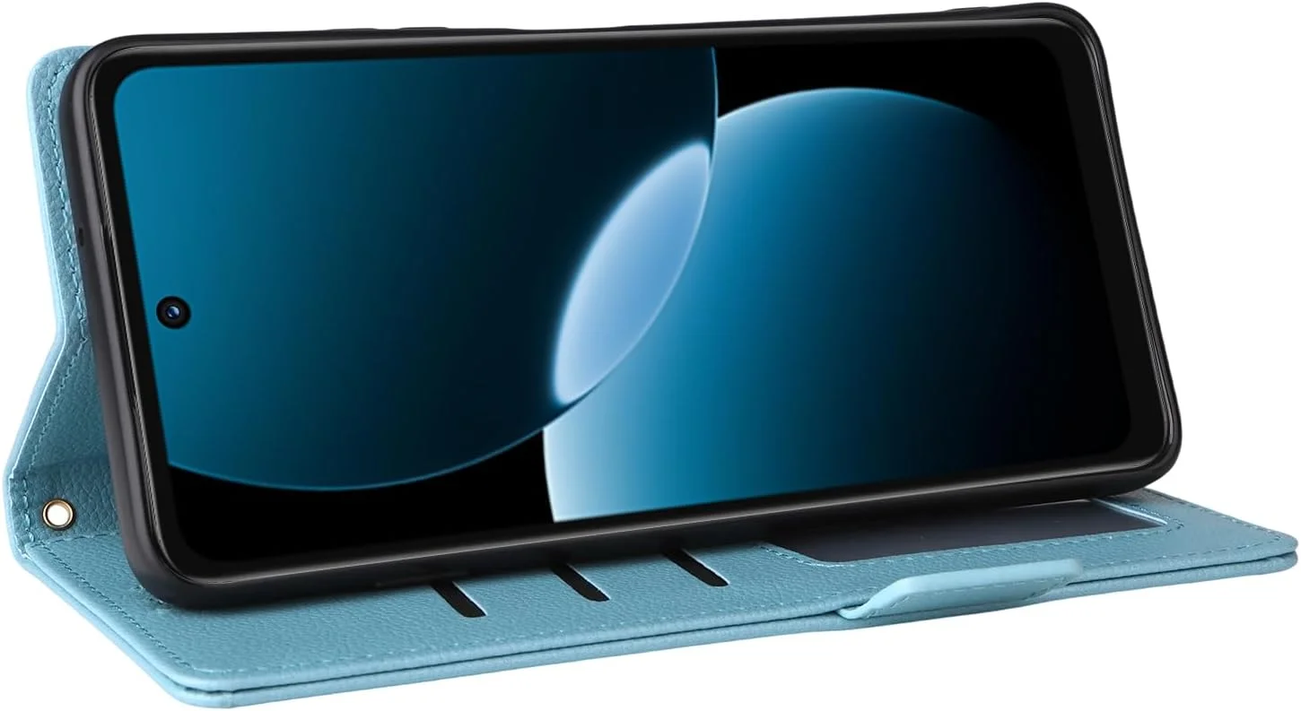 کیف پول چرمی OIATROE با استند برای هوآوی نوا Y73 - دارای قفل مغناطیسی و طراحی بسیار باریک - آبی آسمانی