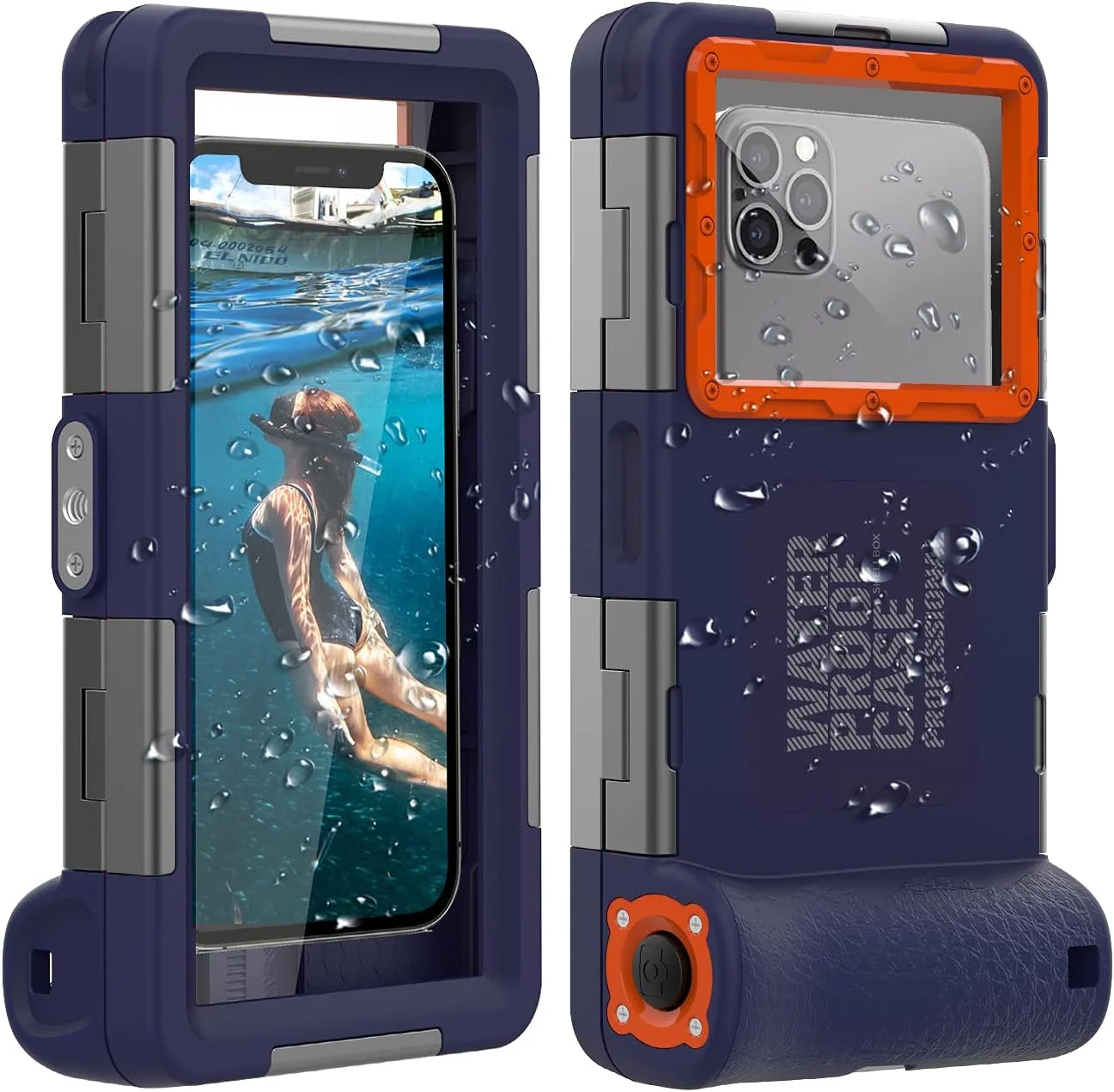 محفظه ضد آب جهانی تلفن همراه (نسل دوم) مناسب برای اکثر گوشی های سامسونگ گلکسی و آیفون، محفظه ضد آب عکاسی در عمق 20 متری، قاب غواصی برای عکس و فیلم زیر آب (آبی تیره + نارنجی) محفظه ضد آب جهانی تلفن همراه (نسل دوم) مناسب برای اکثر گوشی های سامسونگ گلکسی و آیفون، محفظه ضد آب عکاسی در عمق 20 متری، قاب غواصی برای عکس و فیلم زیر آب (آبی تیره + نارنجی)