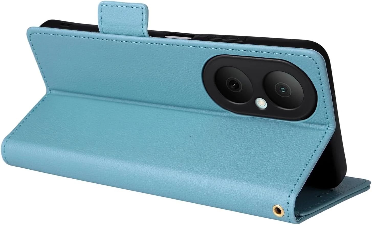 کیف پول چرمی OIATROE با استند برای هوآوی نوا Y73 - دارای قفل مغناطیسی و طراحی بسیار باریک - آبی آسمانی