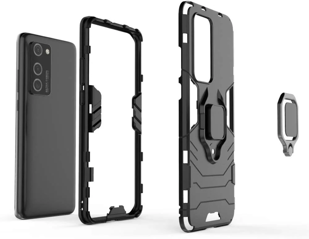 قاب محافظ گوشی هوآوی P40 Pro با محافظ صفحه نمایش شیشه ای حرارت دیده، محافظت سنگین و مقاوم در برابر ضربه، دارای پایه تاشو، رنگ قرمز