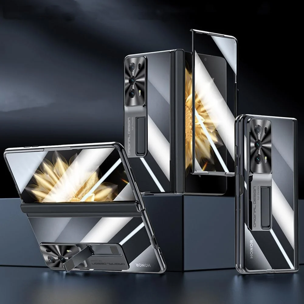 کاور محافظ گوشی آنر مجیک V2: کاور شیک و شفاف با روکش آبکاری شده و استند، محافظ لولا - ضد خش، کاور لوکس و زیبا برای آنر مجیک V2 2023 (مشکی) کاور محافظ گوشی آنر مجیک V2: کاور شیک و شفاف با روکش آبکاری شده و استند، محافظ لولا - ضد خش، کاور لوکس و زیبا برای آنر مجیک V2 2023 (مشکی)