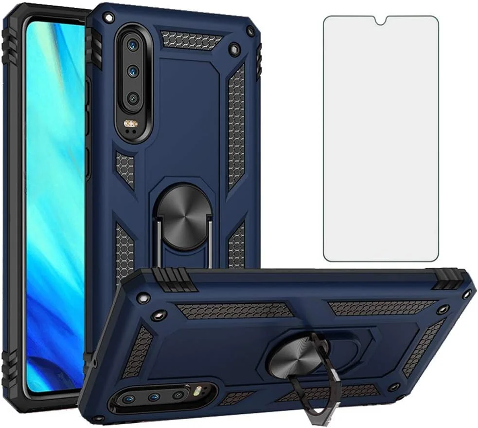 قاب گوشی هواوی P30 با محافظ صفحه نمایش شیشه ای حرارت دیده، حلقه استند، سیلیکونی بادوام، مقاوم در برابر ضربه، لوازم جانبی فلزی مغناطیسی، آبی قاب گوشی هواوی P30 با محافظ صفحه نمایش شیشه ای حرارت دیده، حلقه استند، سیلیکونی بادوام، مقاوم در برابر ضربه، لوازم جانبی فلزی مغناطیسی، آبی