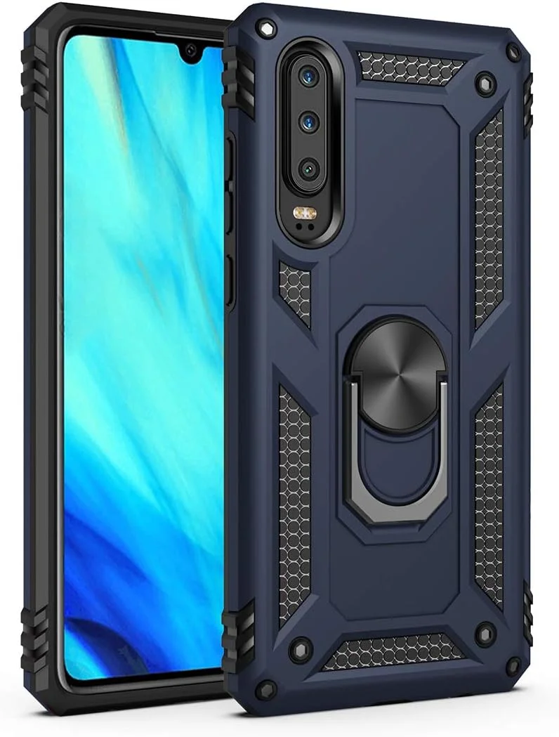 قاب گوشی هواوی P30 با محافظ صفحه نمایش شیشه ای حرارت دیده، حلقه استند، سیلیکونی بادوام، مقاوم در برابر ضربه، لوازم جانبی فلزی مغناطیسی، آبی قاب گوشی هواوی P30 با محافظ صفحه نمایش شیشه ای حرارت دیده، حلقه استند، سیلیکونی بادوام، مقاوم در برابر ضربه، لوازم جانبی فلزی مغناطیسی، آبی