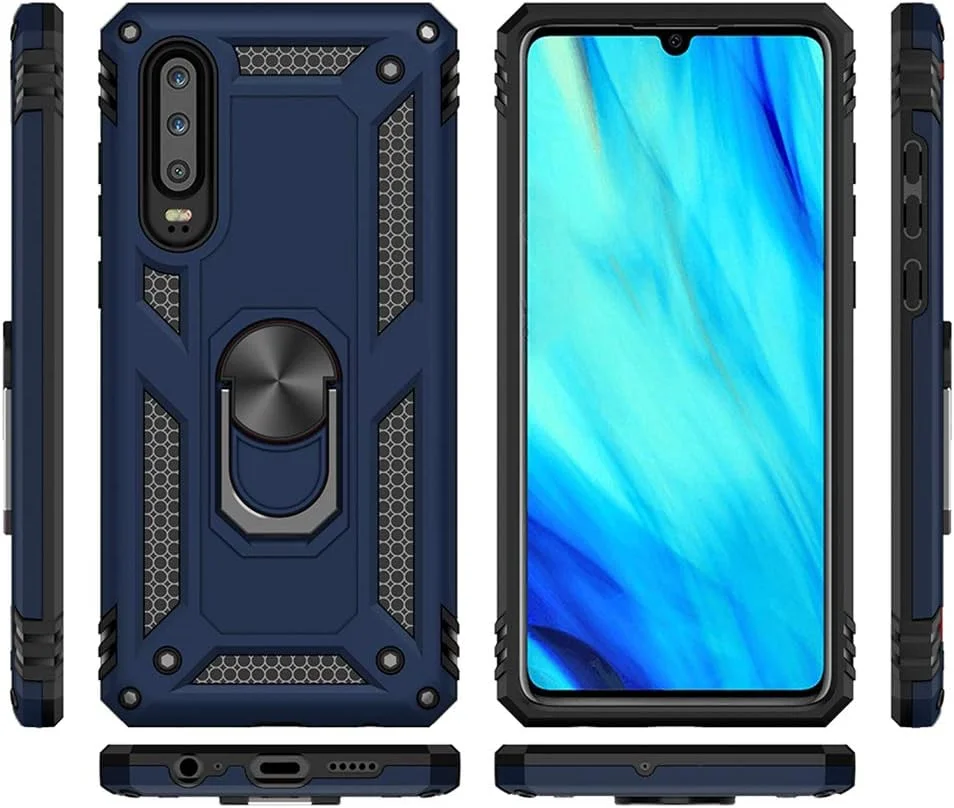 قاب گوشی هواوی P30 با محافظ صفحه نمایش شیشه ای حرارت دیده، حلقه استند، سیلیکونی بادوام، مقاوم در برابر ضربه، لوازم جانبی فلزی مغناطیسی، آبی قاب گوشی هواوی P30 با محافظ صفحه نمایش شیشه ای حرارت دیده، حلقه استند، سیلیکونی بادوام، مقاوم در برابر ضربه، لوازم جانبی فلزی مغناطیسی، آبی