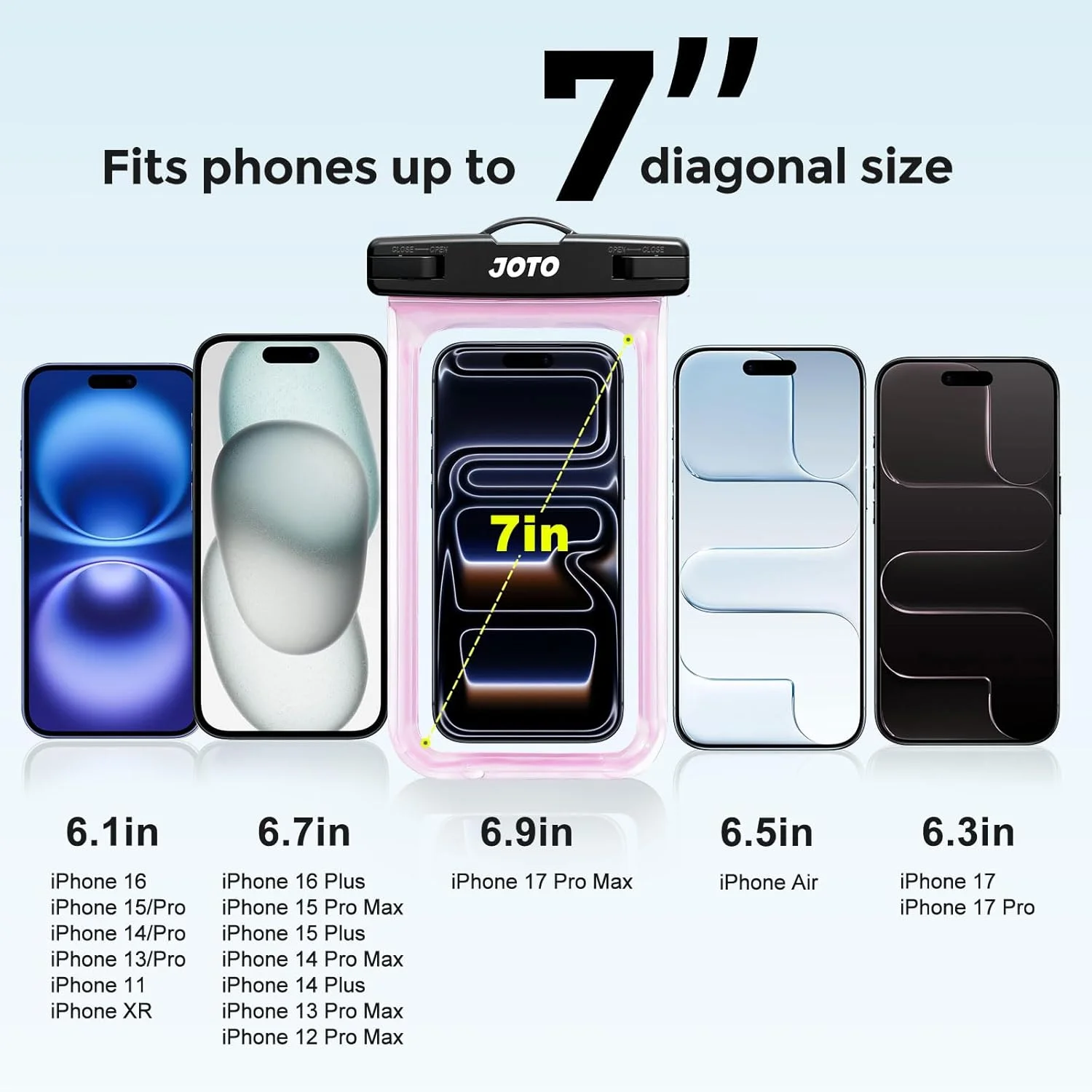 کیف ضد آب گوشی موبایل JOTO، مناسب برای آیفون 17 16 15 14 13 12 11 پرو مکس ایر مینی پلاس Xs XR X 8 7 6S، گلکسی S23 S22 S21 پلاس نوت، پیکسل تا 7 اینچ - صورتی شفاف کیف ضد آب گوشی موبایل JOTO، مناسب برای آیفون 17 16 15 14 13 12 11 پرو مکس ایر مینی پلاس Xs XR X 8 7 6S، گلکسی S23 S22 S21 پلاس نوت، پیکسل تا 7 اینچ - صورتی شفاف