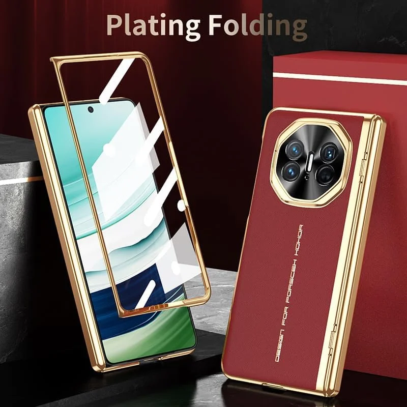 قاب چرمی لوکس با روکش آبکاری سازگار با قاب Huawei Mate X5، [محافظت از لولا] [محافظ صفحه نمایش HD داخلی] پوشش محافظ ضد ضربه تلفن برای Huawei Mate X5 (مشکی)