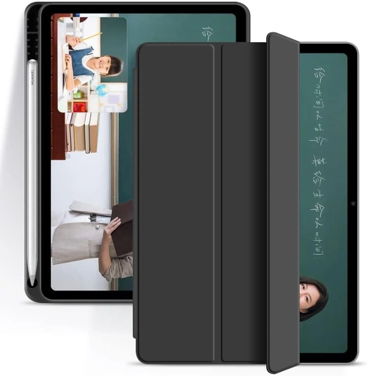 کاور محافظ تبلت هوآوی MatePad 10.4 (2022) مدل OIATROE، طراحی فوق العاده باریک با محفظه قلم سیلیکونی، دارای استند سه تایی و قابلیت خواب/بیداری خودکار - مشکی