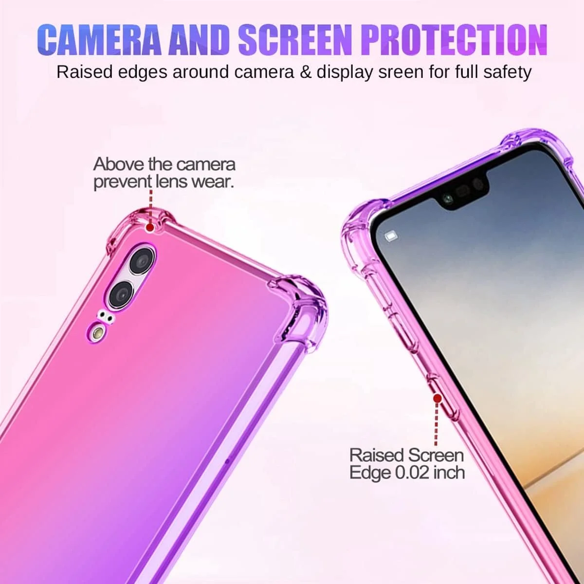 قاب گوشی هوآوی P20، قاب زیبا برای دختران و بانوان، پوشش محافظ TPU نرم و باریک ضد خش با گرادیان رنگی و مقاوم در برابر ضربه برای هوآوی P20 (صورتی/بنفش)