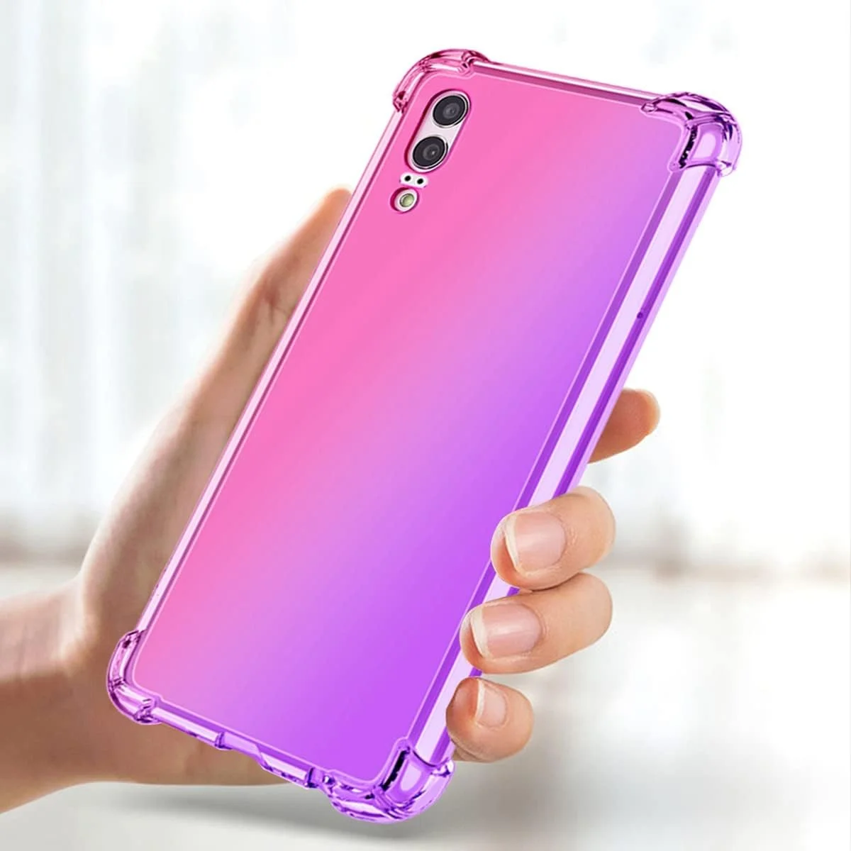 قاب گوشی هوآوی P20، قاب زیبا برای دختران و بانوان، پوشش محافظ TPU نرم و باریک ضد خش با گرادیان رنگی و مقاوم در برابر ضربه برای هوآوی P20 (صورتی/بنفش)