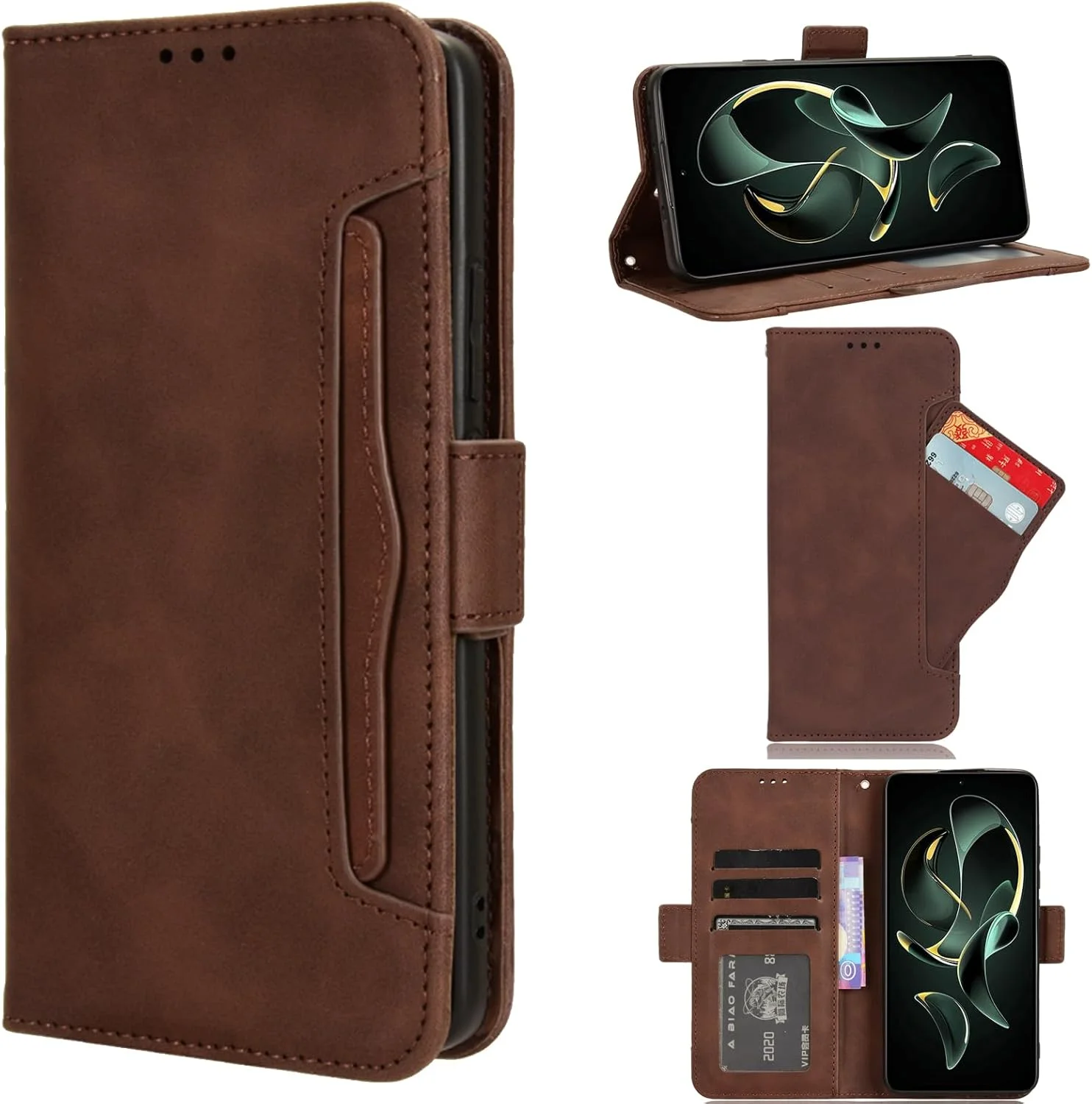 کاور سازگار با هوآوی P40 لایت 4G / نوا 6 SE / نوا 7i [دارای دو جای کارت][پایه تاشو][محافظ تلفن][قفل مغناطیسی] کیف پول قهوه ای