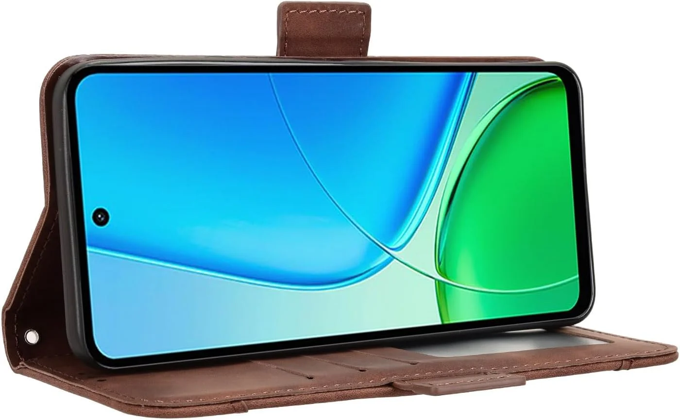 کاور سازگار با هوآوی P40 لایت 4G / نوا 6 SE / نوا 7i [دارای دو جای کارت][پایه تاشو][محافظ تلفن][قفل مغناطیسی] کیف پول قهوه ای