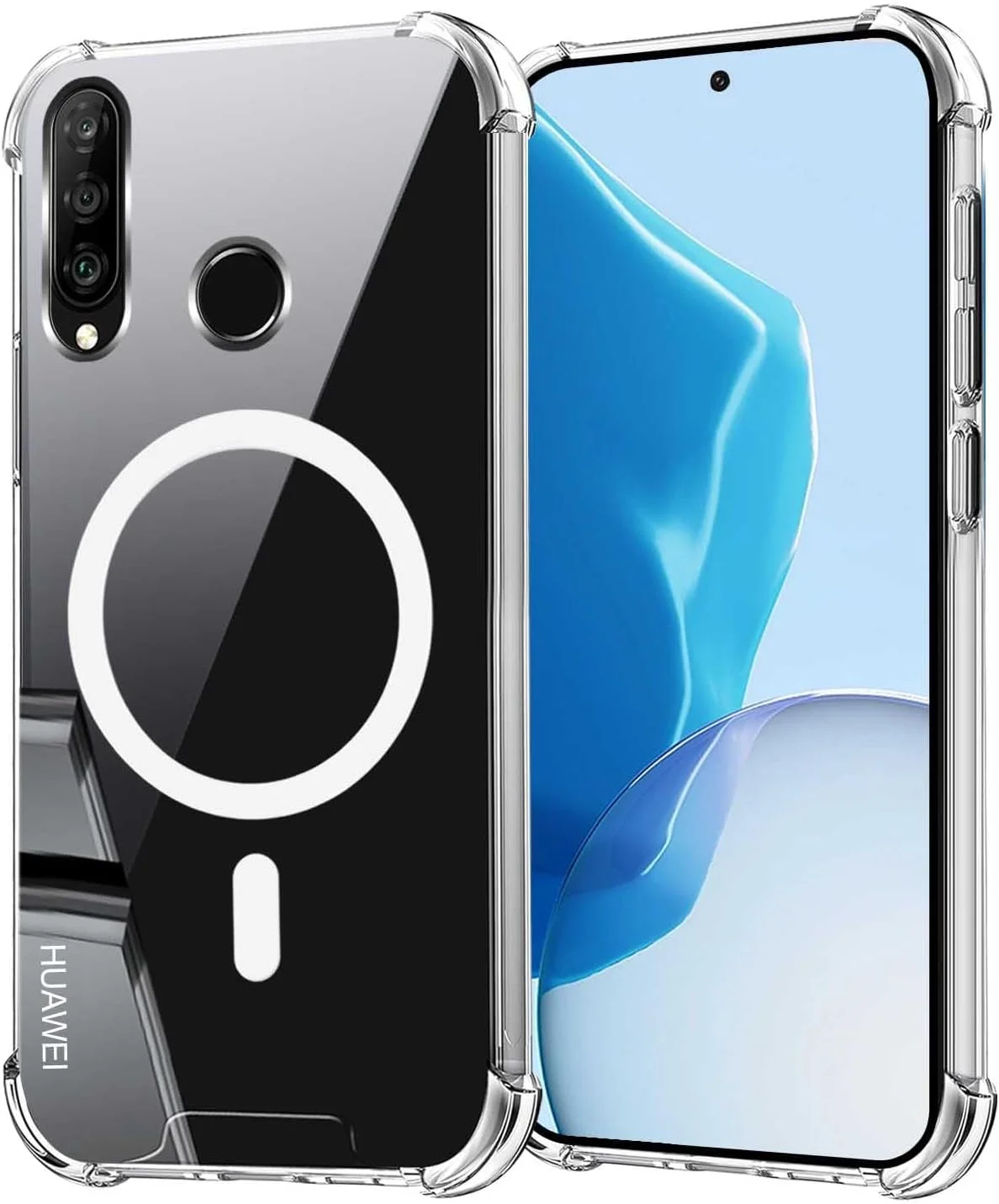 قاب گوشی مغناطیسی برای هوآوی P30 لایت، قاب محافظ ضد ضربه شفاف با سپر PC + TPU، قاب سیلیکونی نرم و باریک