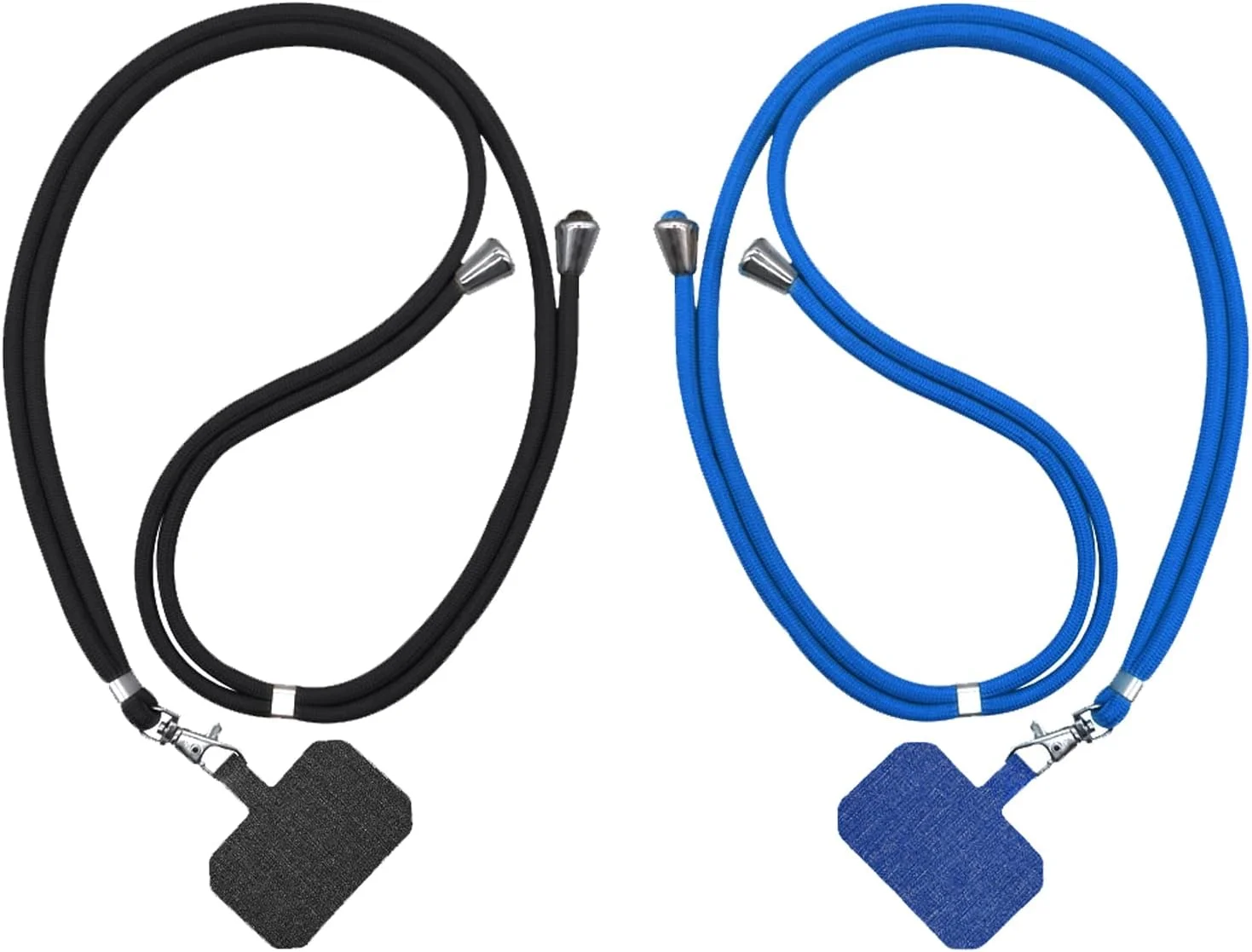 بند گردنی موبایل یونیورسال 2 عددی، بند آویز موبایل با قابلیت تنظیم طول برای گردن و مچ دست، سازگار با اکثر قاب‌های موبایل، مشکی و آبی آسمانی