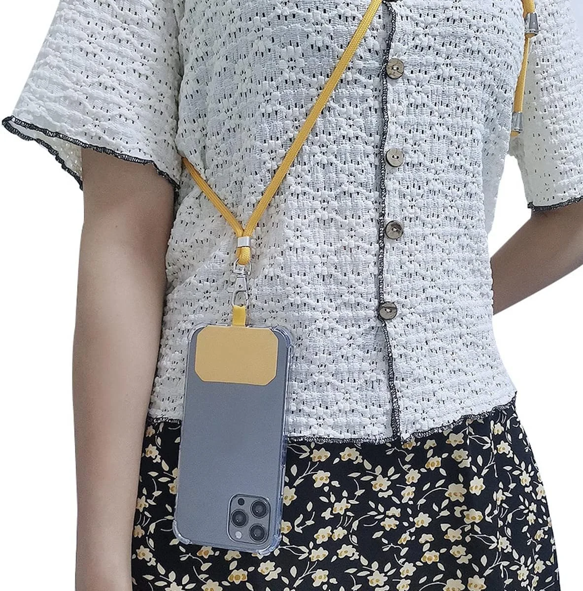 بند گردنی موبایل یونیورسال 2 عددی، بند آویز موبایل با قابلیت تنظیم طول برای گردن و مچ دست، سازگار با اکثر قاب‌های موبایل، مشکی و آبی آسمانی