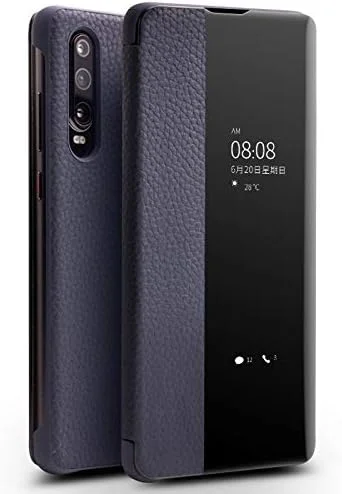 کیف چرمی هوشمند پنجره دار تمام پوششی برای هوآوی P30 (آبی)