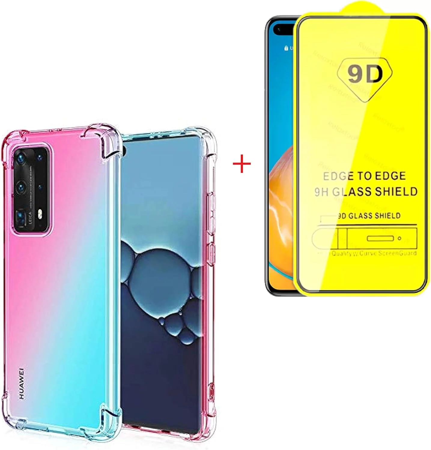 کاور شفاف کریستالی برای هوآوی P40 به همراه محافظ صفحه نمایش شیشه ای حرارت دیده 9D، ضد خش، ضد ضربه، محافظت در برابر سقوط، اکریلیک + کاور بامپر نرم TPU برای هوآوی P40