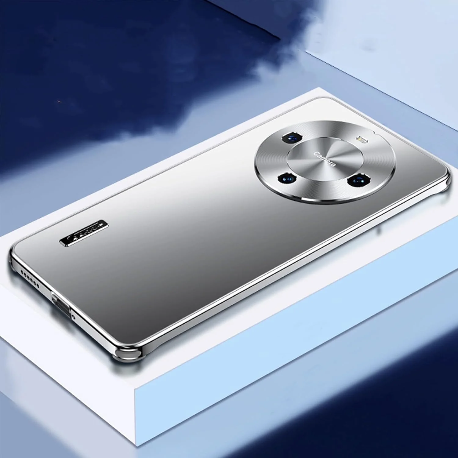 قاب گوشی برای MATE 60 PRO، فریم تمام آلومینیومی، پشت اکریلیک، حلقه لنز آلومینیومی، قاب گوشی باریک، ضد افتادن با کیسه هوا، پوشش محافظ تلفن همراه مقاوم در برابر خراش برای Mate 60 Pro نقره ای