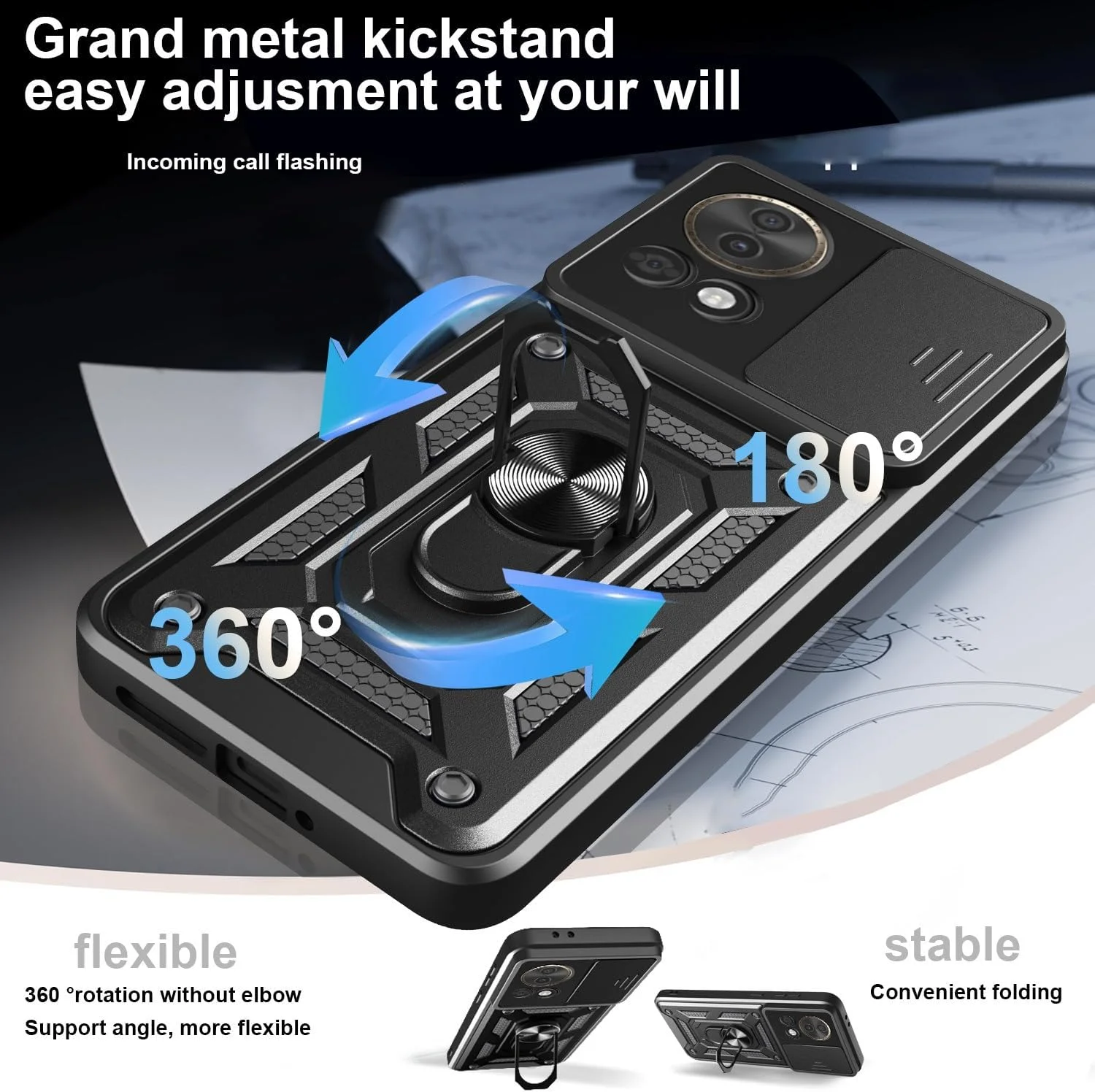 قاب محافظ گوشی CNPUTAO برای هوآوی نوا ۱۳ 5G با پوشش کشویی دوربین، پایه استند و محافظ صفحه نمایش شیشه ای حرارت دیده [۲ عدد]، محافظت ضد ضربه درجه نظامی، آبی