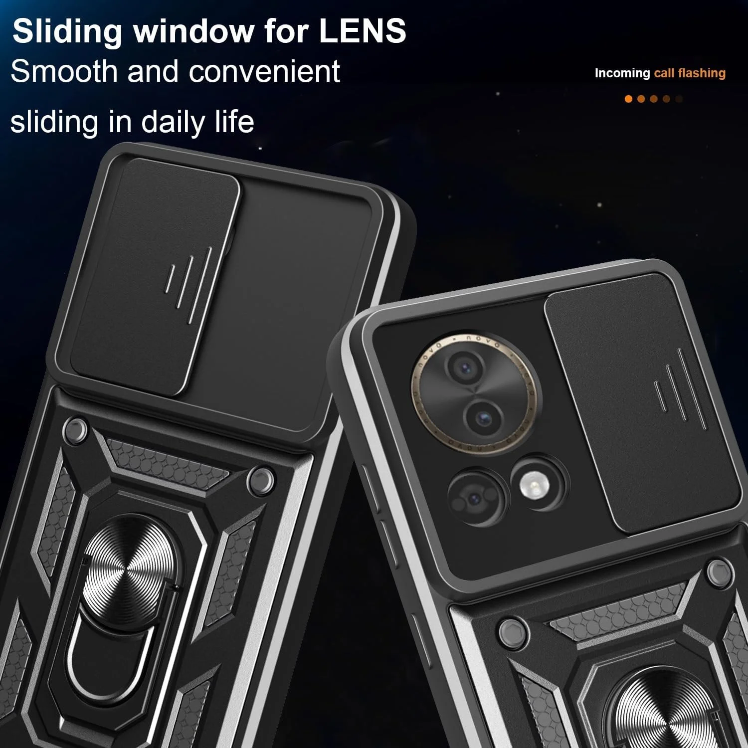 قاب محافظ گوشی CNPUTAO برای هوآوی نوا ۱۳ 5G با پوشش کشویی دوربین، پایه استند و محافظ صفحه نمایش شیشه ای حرارت دیده [۲ عدد]، محافظت ضد ضربه درجه نظامی، آبی