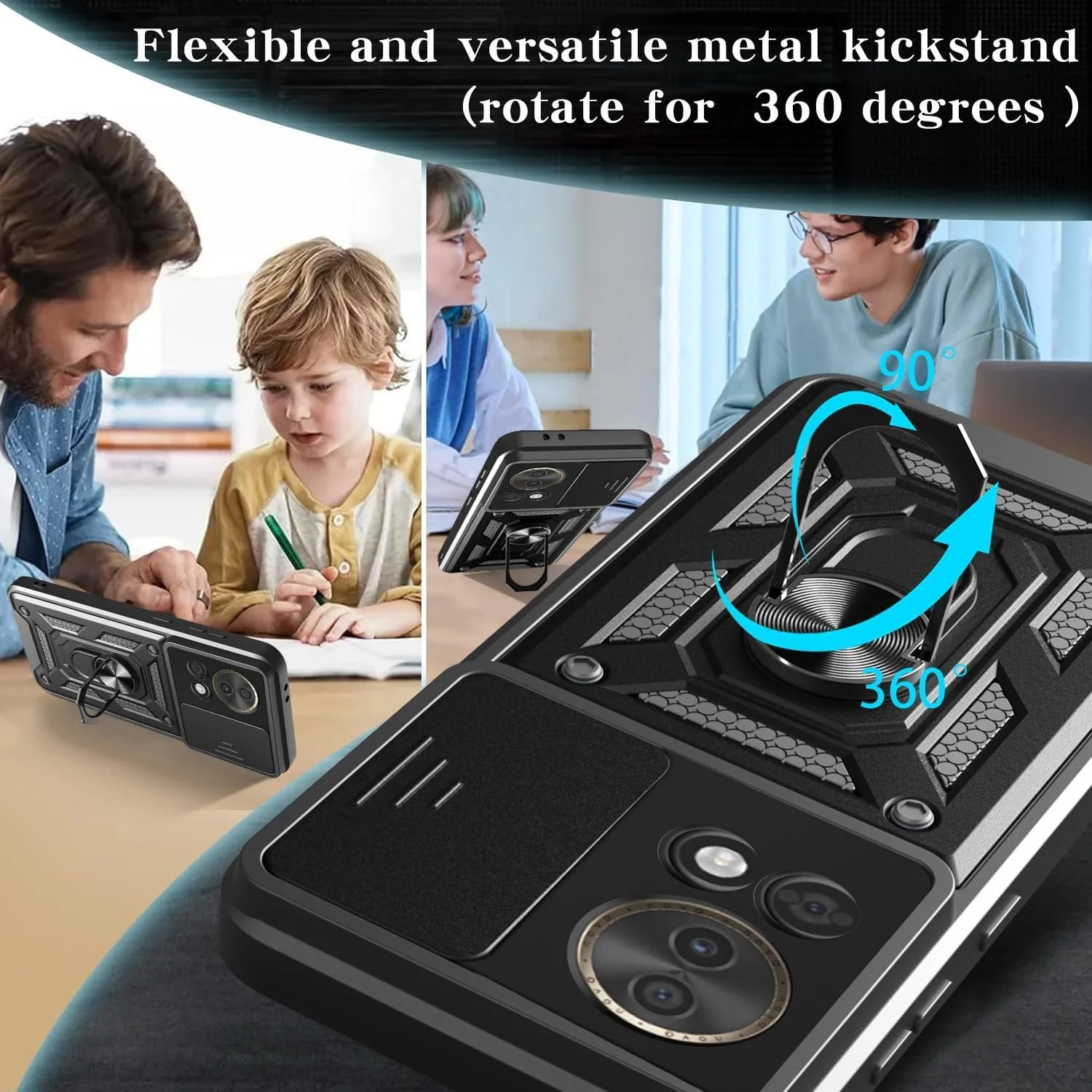 قاب محافظ گوشی CNPUTAO برای هوآوی نوا ۱۳ 5G با پوشش کشویی دوربین، پایه استند و محافظ صفحه نمایش شیشه ای حرارت دیده [۲ عدد]، محافظت ضد ضربه درجه نظامی، آبی