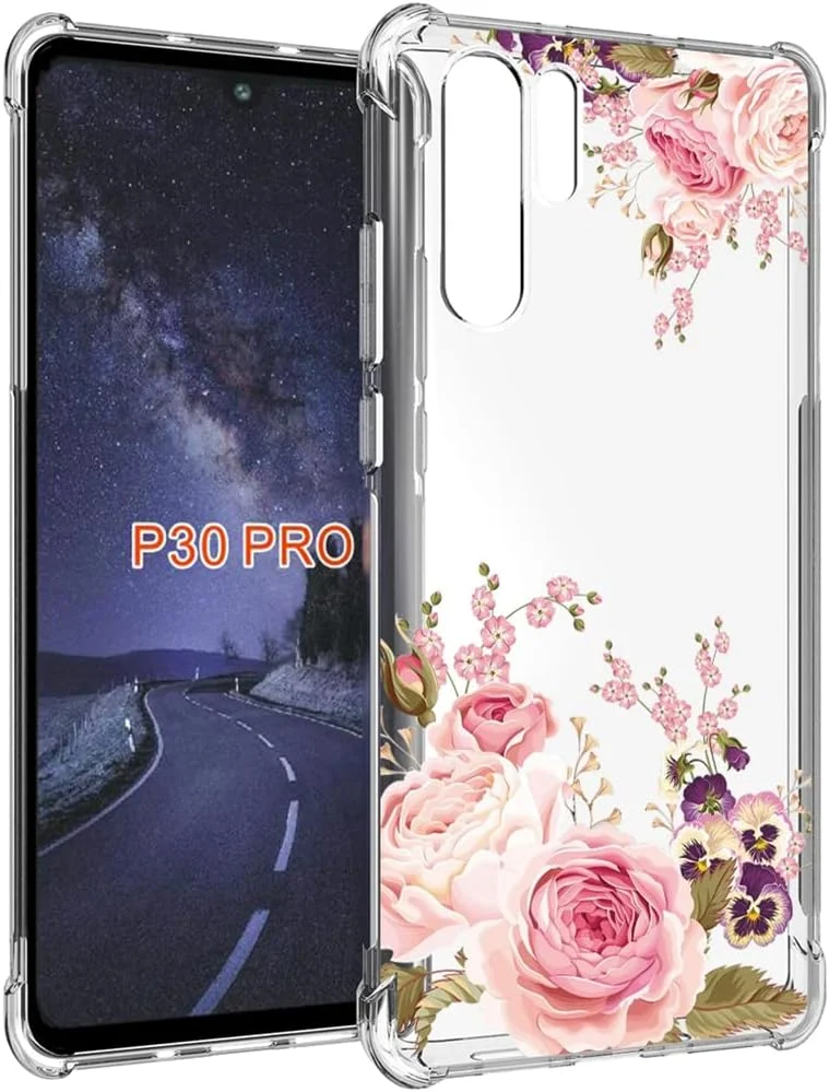 کاور محافظ گوشی موبایل یریبل مناسب برای هوآوی P30 پرو مدل VOG-L29 VOG-L04، کاور نرم سیلیکونی TPU با طرح گل رز