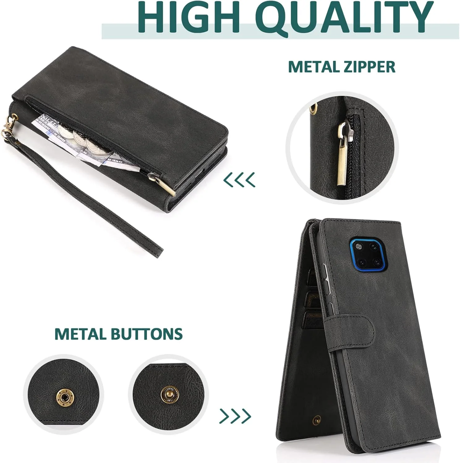 کیف پول چرمی سازگار با هوآوی میت 20 پرو، محافظ صفحه نمایش شیشه ای حرارت دیده، کاور تاشو زیپ دار، جا کارتی، پایه نگهدارنده، لوازم جانبی تلفن همراه برای هوآوی میت 20 پرو میت 20، 20 پرو، مناسب بانوان و آقایان - مشکی کیف پول چرمی سازگار با هوآوی میت 20 پرو، محافظ صفحه نمایش شیشه ای حرارت دیده، کاور تاشو زیپ دار، جا کارتی، پایه نگهدارنده، لوازم جانبی تلفن همراه برای هوآوی میت 20 پرو میت 20، 20 پرو، مناسب بانوان و آقایان - مشکی