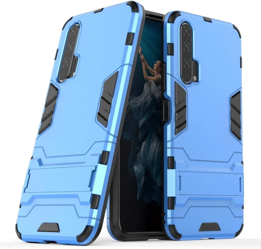 قاب گوشی کلاسیک برای هوآوی آنر 20 پرو، ضد ضربه PC + TPU، با هولدر و پوشش محافظ ضد خش (رنگ: آبی)