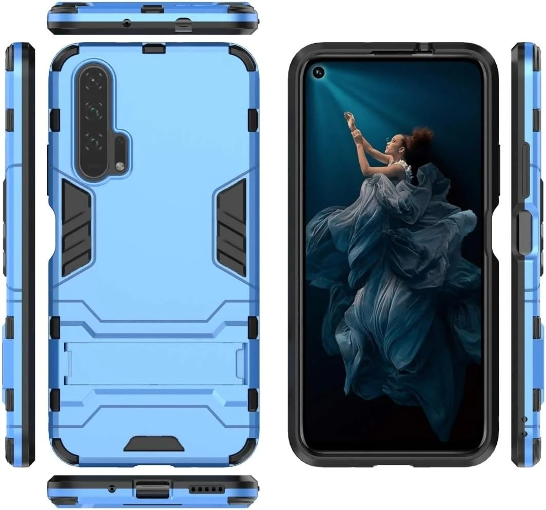 قاب گوشی کلاسیک برای هوآوی آنر 20 پرو، ضد ضربه PC + TPU، با هولدر و پوشش محافظ ضد خش (رنگ: آبی)