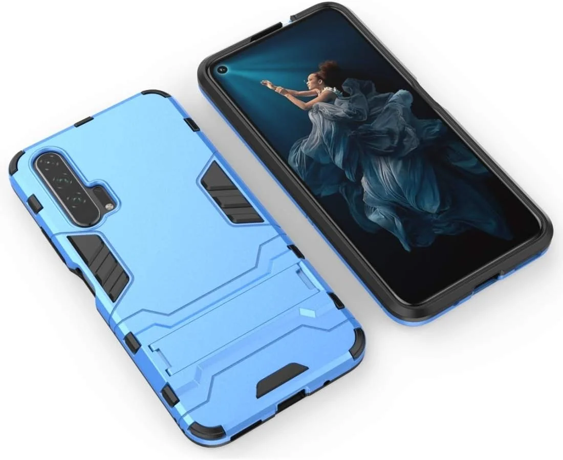 قاب گوشی کلاسیک برای هوآوی آنر 20 پرو، ضد ضربه PC + TPU، با هولدر و پوشش محافظ ضد خش (رنگ: آبی)